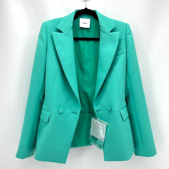 Aknvas Arken Double Breast Blazer Button Size XS Teal Glam Modern Capsule NWOT - Picture 9 of 10